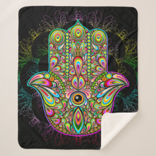 Hamsa Fatma Hand Psychedelic Art Sherpa Blanket