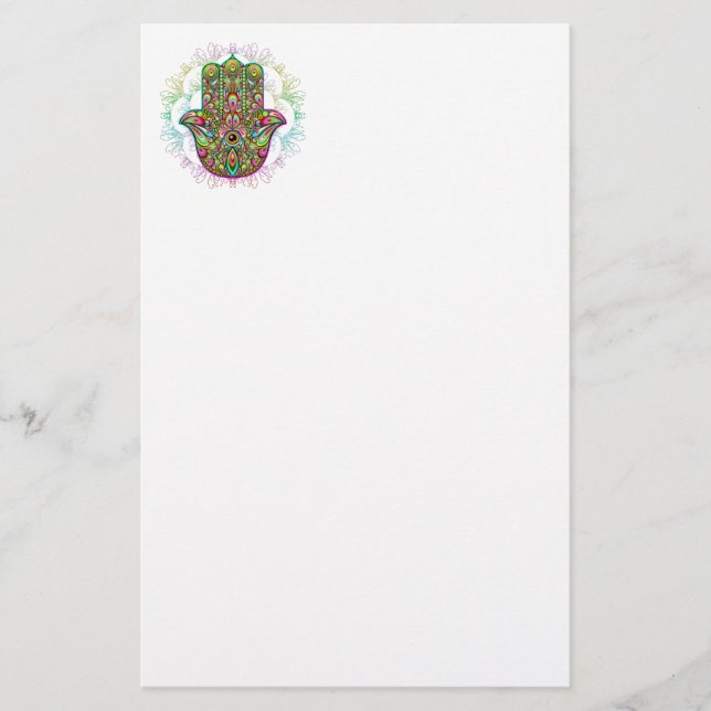 Hamsa Fatma Hand Psychedelic Art Stationery (Front)