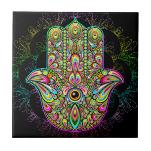 Hamsa Fatma Hand Psychedelic Art Tile