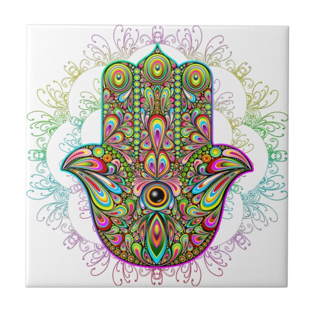 Hamsa Fatma Hand Psychedelic Art Tile (Front)