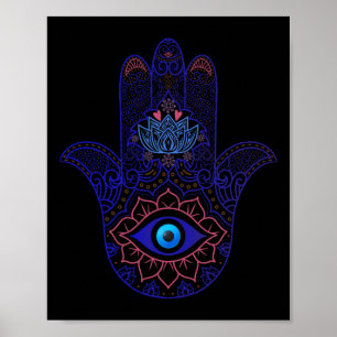 Hamsa Hand Blue Evil Eye Yoga - Spiritual Symbol O Poster