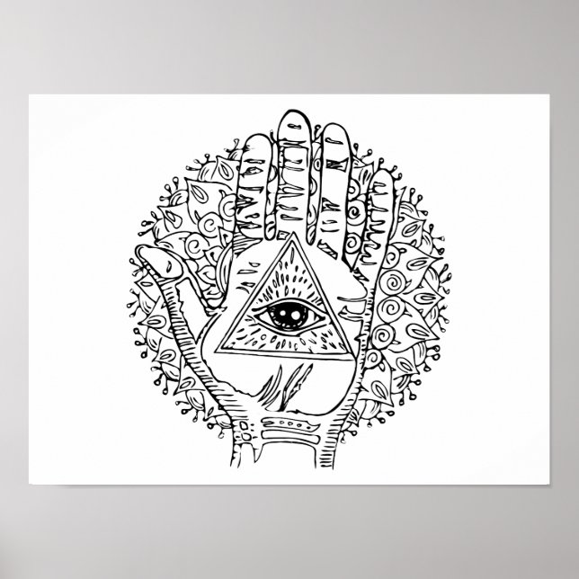 Hamsa Hand Evil Eye Adult Colouring Poster (Front)