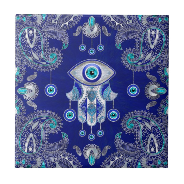 Hamsa Hand -Evil Eye Amulet Ornament Tile (Front)