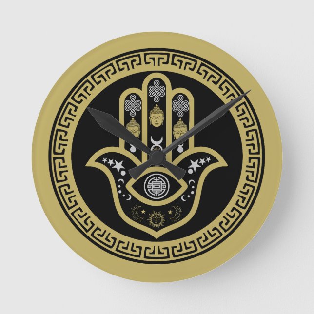 Hamsa Hand Evil Eye Protection Round Clock (Front)