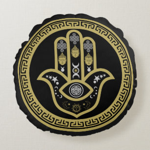 Hamsa Hand Evil Eye Protection Round Pillow