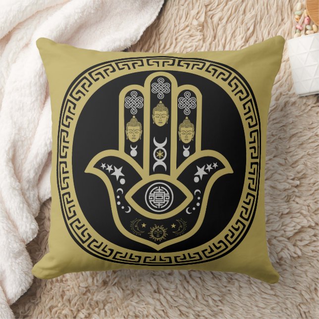 Hamsa Hand Evil Eye Protection Throw Pillow (Blanket)