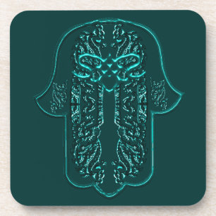 Hamsa Hand feat: Heart (Teal) Coaster
