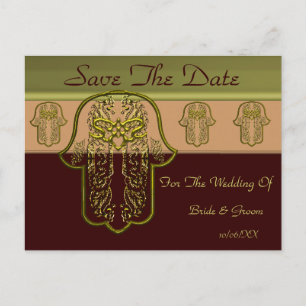 Hamsa Hand feat: Heart (Wedding) (Golden) Announcement Postcard