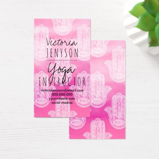 Hamsa hand floral lace watercolor yoga business card