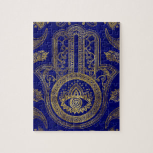 Hamsa Hand  - gold on lapis lazuli Jigsaw Puzzle