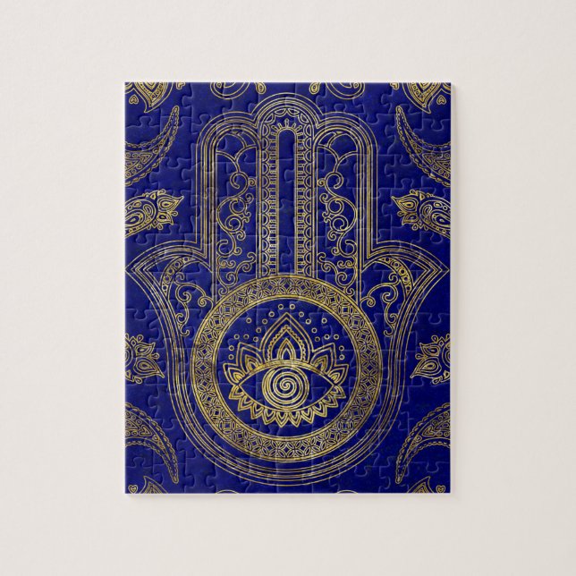 Hamsa Hand  - gold on lapis lazuli Jigsaw Puzzle (Vertical)