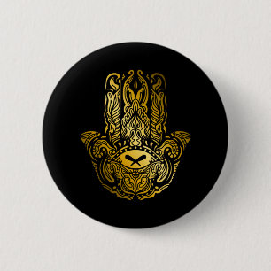 Hamsa Hand - Golden Arabic Amulet 2 Inch Round Button