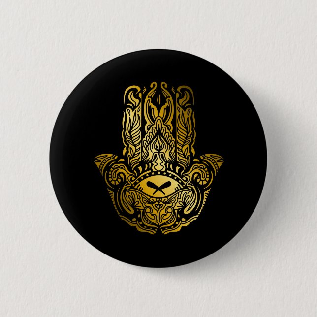 Hamsa Hand - Golden Arabic Amulet 2 Inch Round Button (Front)