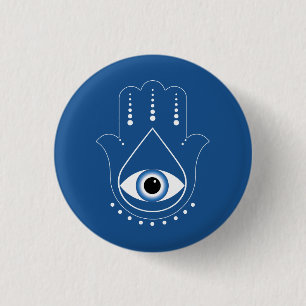 Hamsa Hand Greek Evil Eye Blue 1 Inch Round Button