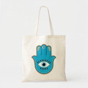 Hamsa Hand Greek Evil Eye Blue Tote Bag