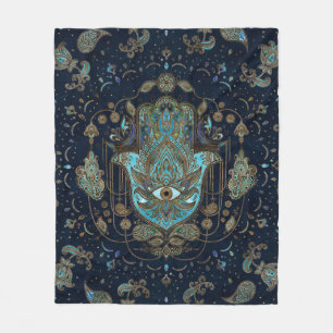Hamsa Hand -Hand of Fatima Blue Gemstones Fleece Blanket