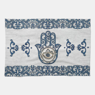 Hamsa Hand - Hand of Fatima blue wood Kitchen Towel