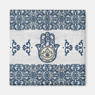 Hamsa Hand - Hand of Fatima blue wood Magnet