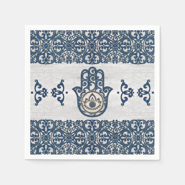 Hamsa Hand - Hand of Fatima blue wood Napkin (Front)