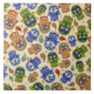 Hamsa Hand - Hand of Fatima colourful pattern Tile