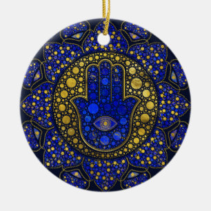 Hamsa Hand -Hand of Fatima Dot Art Lapis Lazuli Ceramic Ornament