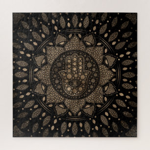 Hamsa Hand -Hand of Fatima in Lotus mandala Jigsaw Puzzle