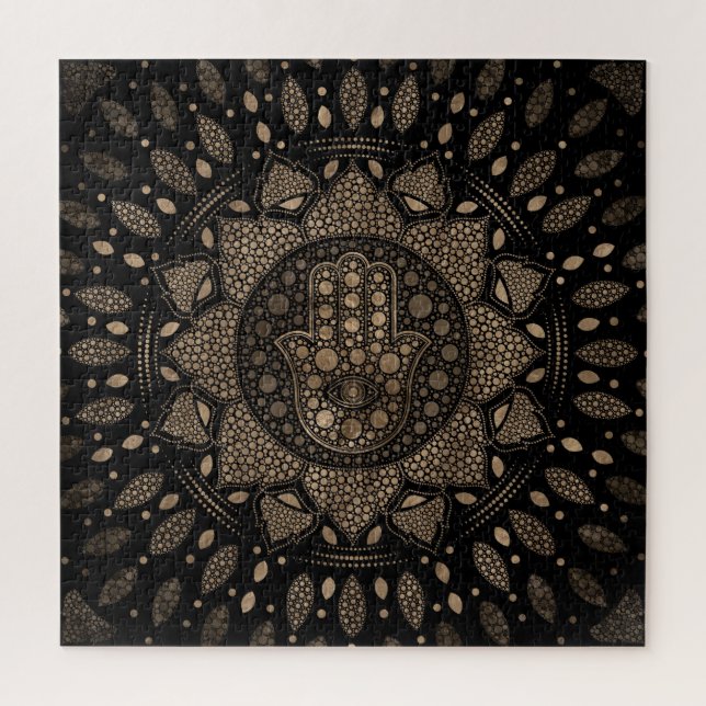 Hamsa Hand -Hand of Fatima in Lotus mandala Jigsaw Puzzle (Vertical)