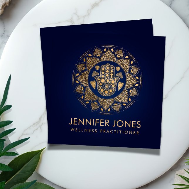 Hamsa Hand -Hand of Fatima in Lotus mandala Square Business Card (Creator Uploaded)