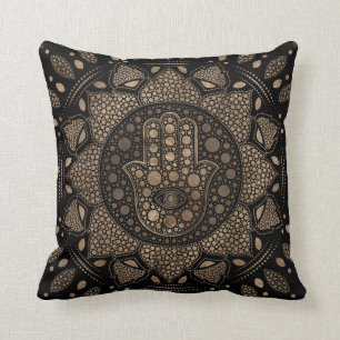 Hamsa Hand -Hand of Fatima in Lotus mandala Throw Pillow