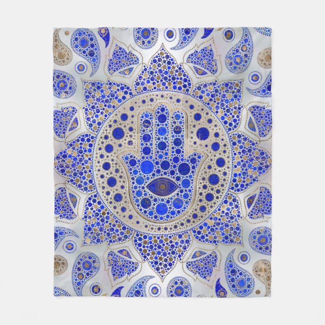 Hamsa Hand -Hand of Fatima on Mother of Pearl Fleece Blanket (Front)