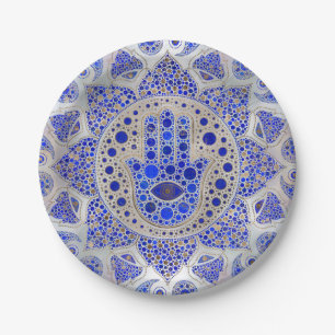 Hamsa Hand -Hand of Fatima on Mother of Pearl Paper Plate