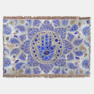 Hamsa Hand -Hand of Fatima on Mother of Pearl Throw Blanket