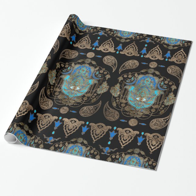 Hamsa Hand -Hand of Fatima Ornament Wrapping Paper (Unrolled)