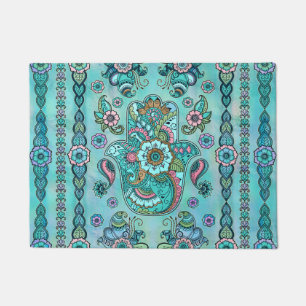 Hamsa Hand -Hand of Fatima Pastels and Gold Doormat