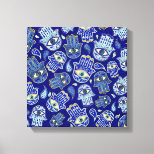 Hamsa Hand - Hand of Fatima pattern Blue Minerals Canvas Print