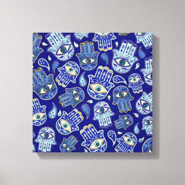 Hamsa Hand - Hand of Fatima pattern Blue Minerals Canvas Print (Front)