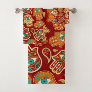 Hamsa Hand - Hand of Fatima Teal Terracotta Bath Towel Set