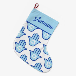 Hamsa Hand Jewish Star Blue Hanukkah Stocking