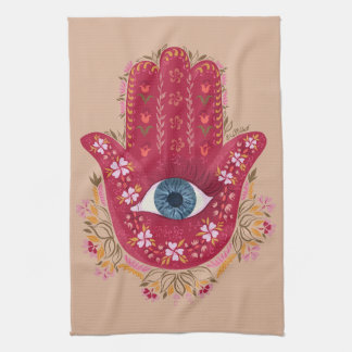 Hamsa Hand_Magenta_Cream kitchen towel