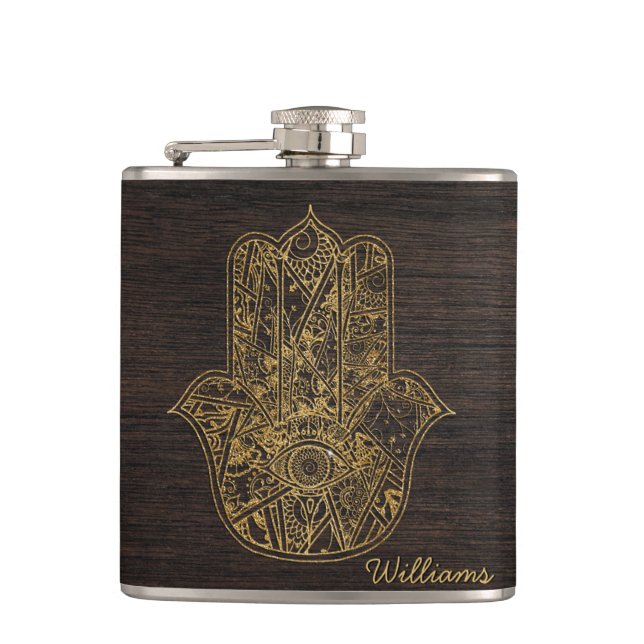 HAMSA Hand of Fatima symbol amulet design Hip Flask (Front)