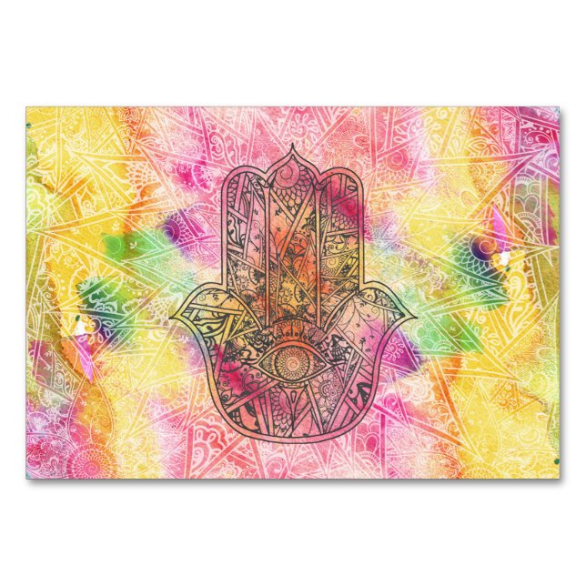 HAMSA Hand of Fatima symbol amulet Henna floral Table Number (Front)
