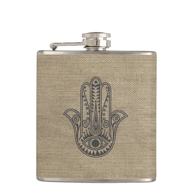 HAMSA Hand of Fatima symbol amulet Hip Flask (Front)