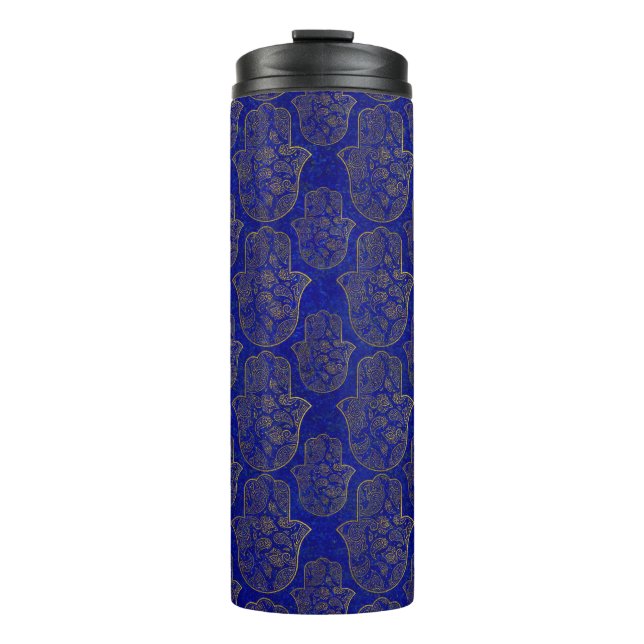 Hamsa Hand pattern - gold on lapis lazuli Thermal Tumbler (Front)