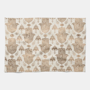 Hamsa Hand Pattern Pastel Gold Kitchen Towel