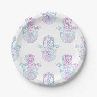 Hamsa Hand Pattern Purple and Blue Paper Plate