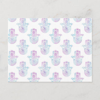 Hamsa Hand Pattern Purple and Blue Postcard