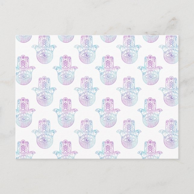 Hamsa Hand Pattern Purple and Blue Postcard (Front)