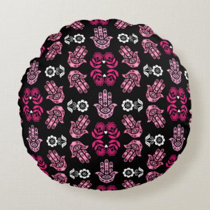 Hamsa Hand Protection Art Round Pillow