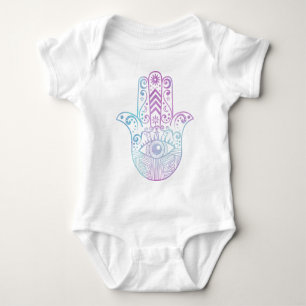 Hamsa Hand Purple and Blue Watercolor Baby Bodysuit