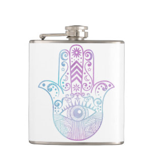 Hamsa Hand Purple and Blue Watercolor Hip Flask